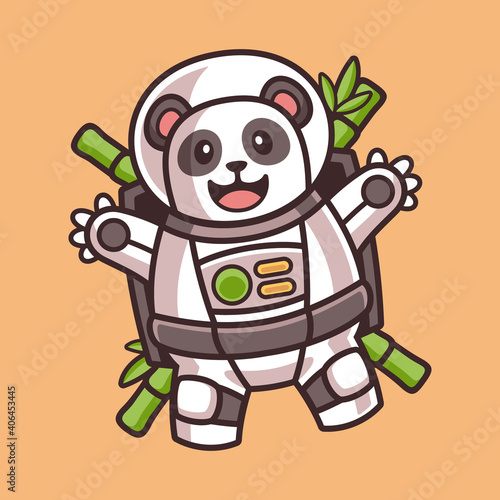 cute panda floating in astronaut costume cartoon character