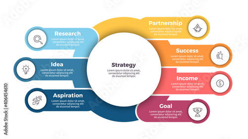 Business infographic. Organization chart with 7 options. Vector template.