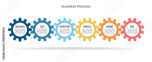Business infographics. Process with 6 steps, options, gears. Vector template.