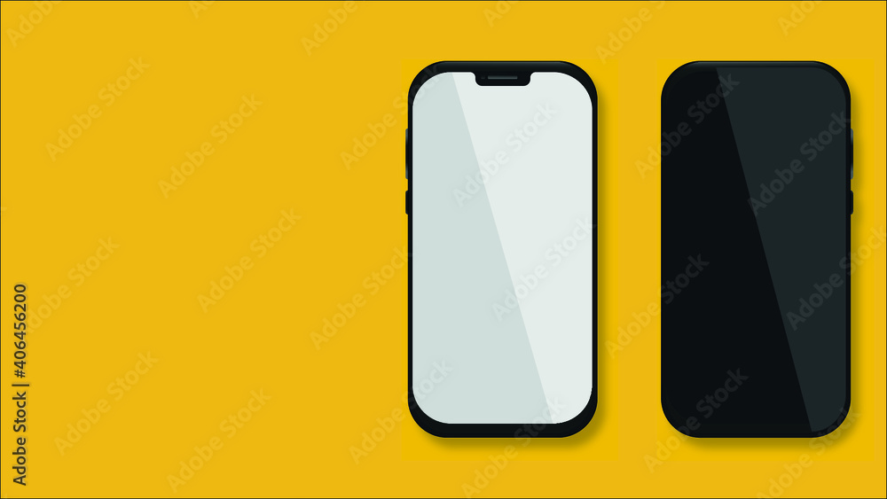 Mockup vector smart phone, with white screen. Golden yellow background. Mockup vector smart phone, with white screen. Golden yellow background.