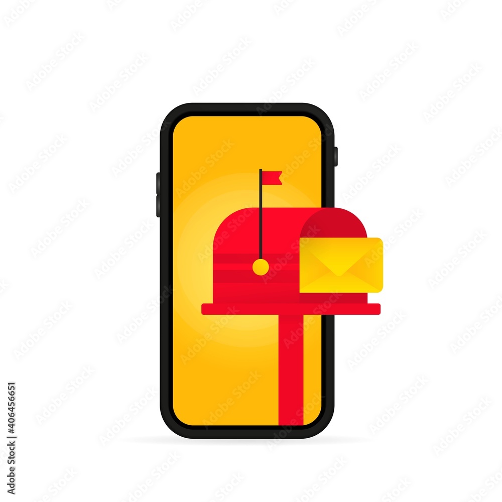 Mail box in smartphone screen icon. New email. Vector on isolated white background. EPS 10 Mail box in smartphone screen icon. New email. Vector on isolated white background. EPS 10