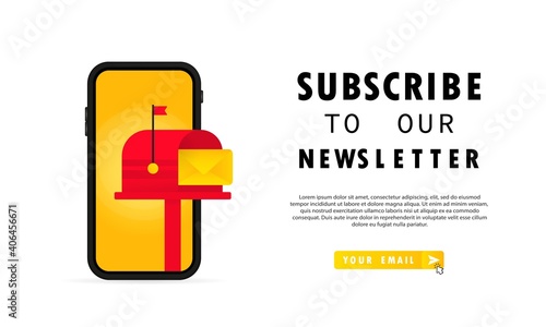 Subscribe to our newsletter banner. UI UX Design form template with text box and subscription button template. Vector on isolated white background. EPS 10
