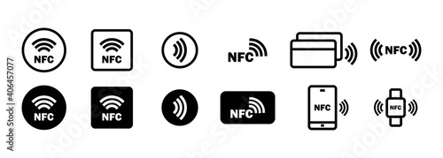 Nfc icon set. Wireless payment. Contactless cashless society icon. Vector on isolated white background. EPS 10 photo