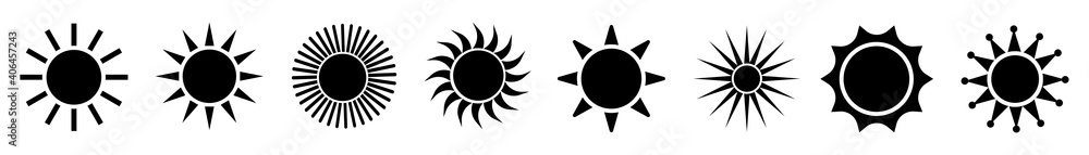 Black silhouette of sun icons. Vector. - obrazy, fototapety, plakaty 