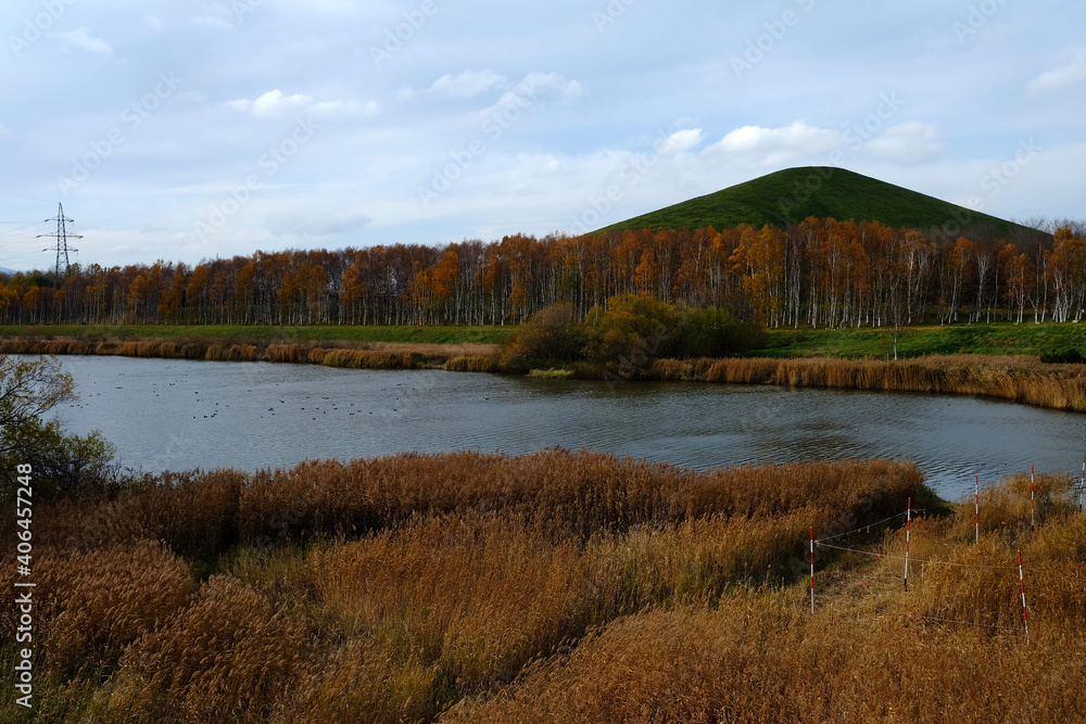 Mount Moere at Moerenuma Park in Autumn Day where is a Famous Landmark of Sapporo, Japan.