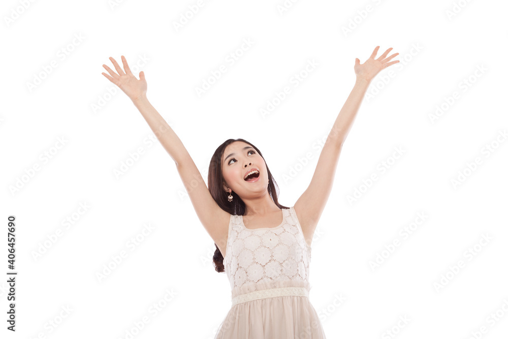 A Young woman standing with arms outstretched A Young woman standing with arms outstretched