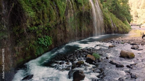 A beautiful aerial footage of Mossbrae Falls near Mount Shasta.  photo