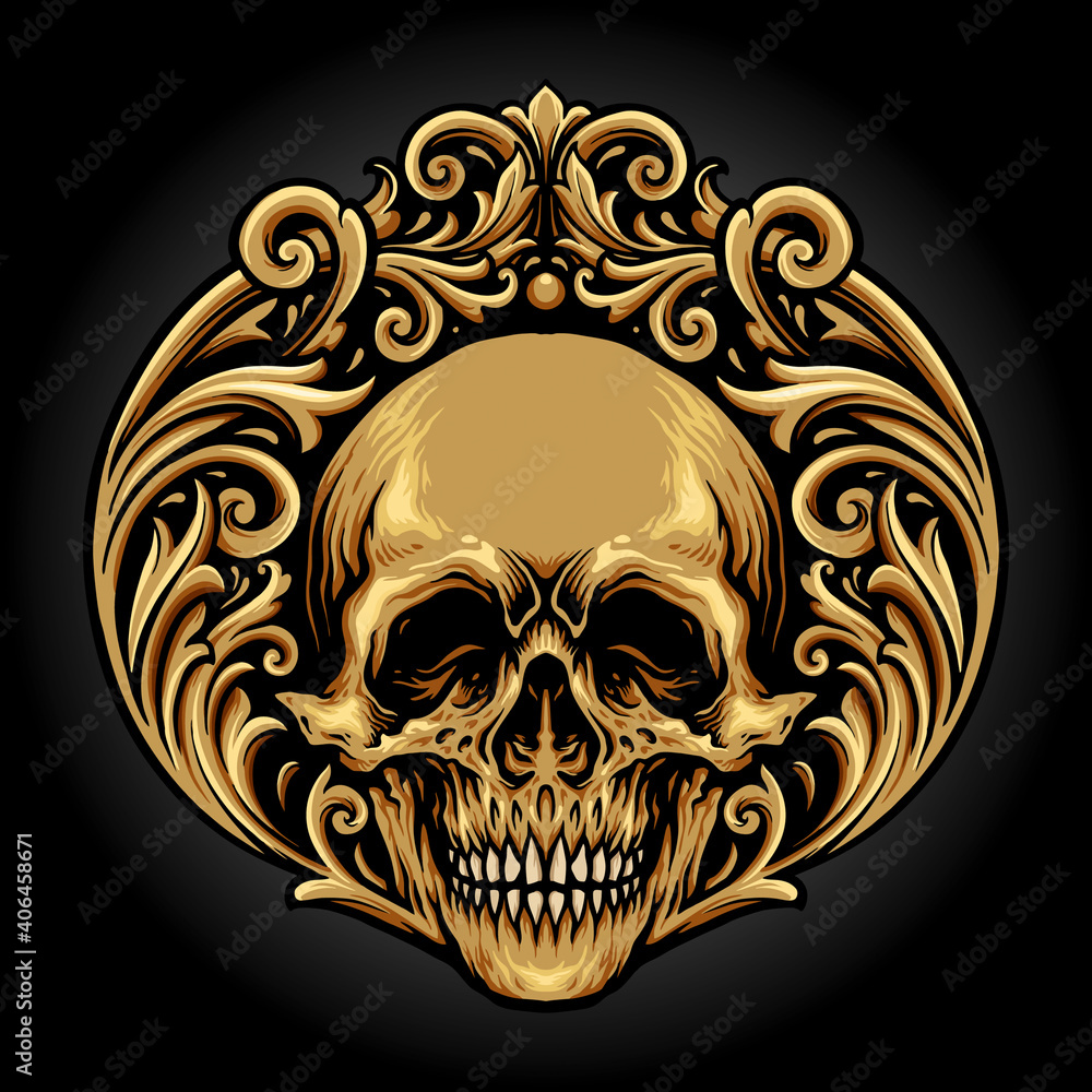 Skull Vintage Ornaments illustrations for your work Logo, mascot merchandise t-shirt, stickers and Label designs, poster, greeting cards advertising business company or brands