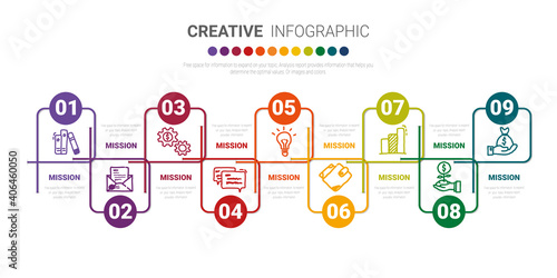 Infographic design elements for your business with 9 options, parts, steps or processes, Vector Illustration.