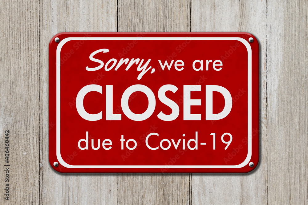 Closed due to Covid-19 hanging red sign for your business Closed due to Covid-19 hanging red sign for your business