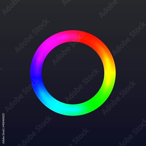 Round color ring with gradient. Circle wheel with colors of rainbow vector illustration. Spectrum frame of red, blue, yellow, green, pink on black background. Graphic calibration