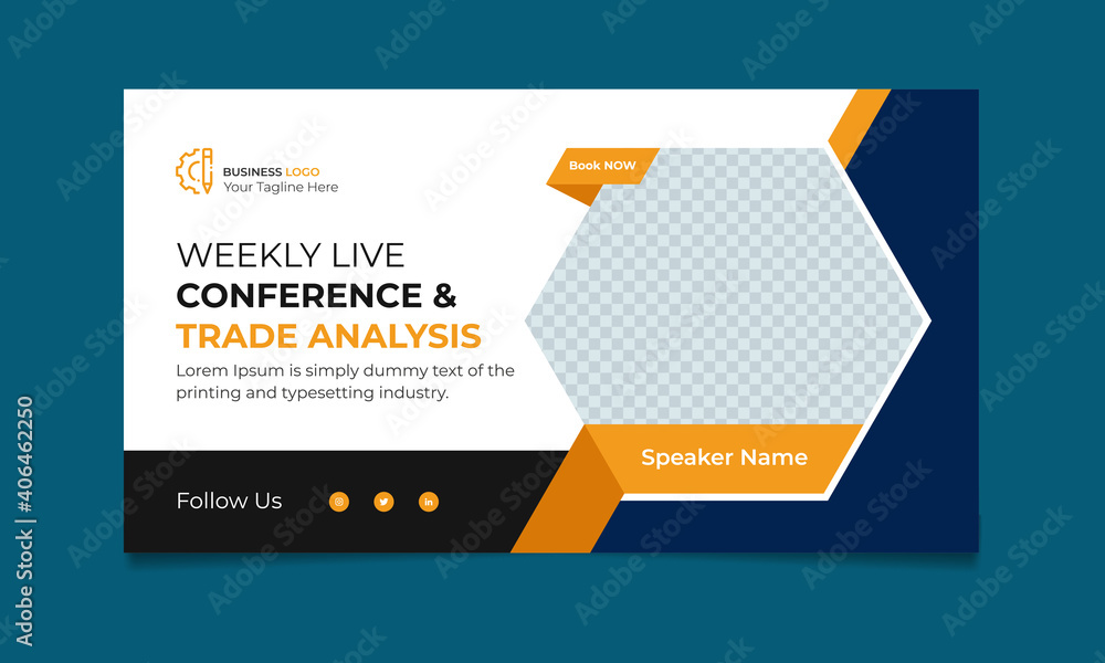 Webinar conference web banner or social media banner design. Trade analysis conference banner. online Business invitation or live conference banner design