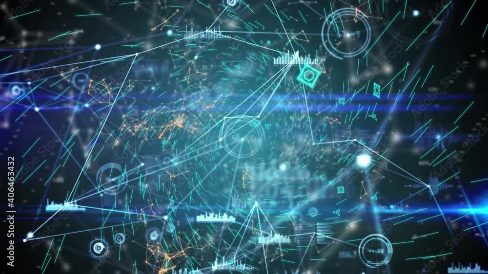 Animation of statistics recording over network of connections with icons Animation of statistics recording over network of connections with icons