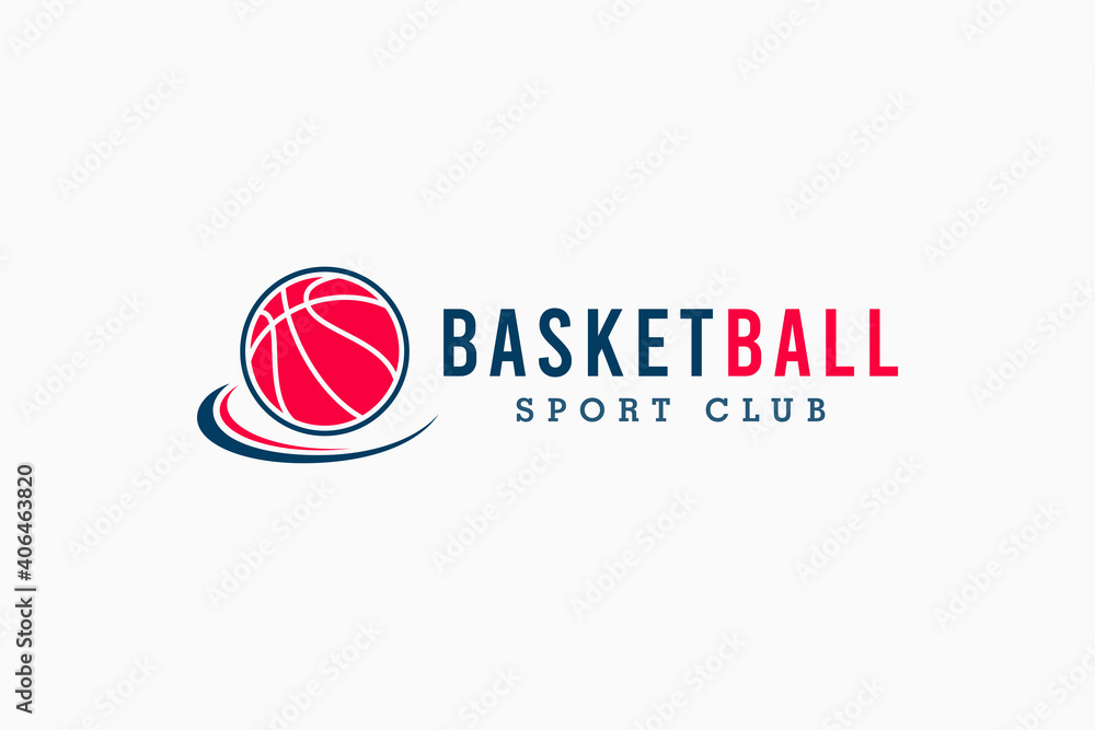 Fototapeta premium Basketball Club Logo. Red and Blue Circle Shape Ball Symbol with Linear Basket Combination isolated on White Background. Usable for Sport Logos. Flat Vector Logo Design Template Element.