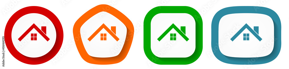 House, roof and window vector icon set, flat design home buttons on white background House, roof and window vector icon set, flat design home buttons on white background