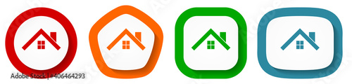 House, roof and window vector icon set, flat design home buttons on white background