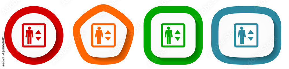 Elevator, lift vector icon set, flat design buttons on white background Elevator, lift vector icon set, flat design buttons on white background