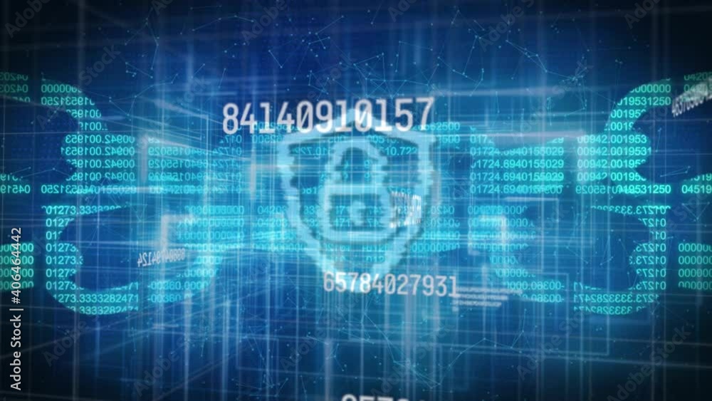 Animation of online security padlock numbers changing and data processing Animation of online security padlock numbers changing and data processing