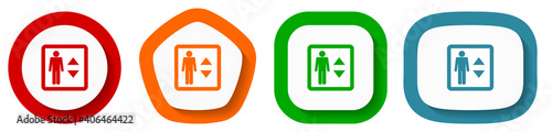 Elevator, lift vector icon set, flat design buttons on white background