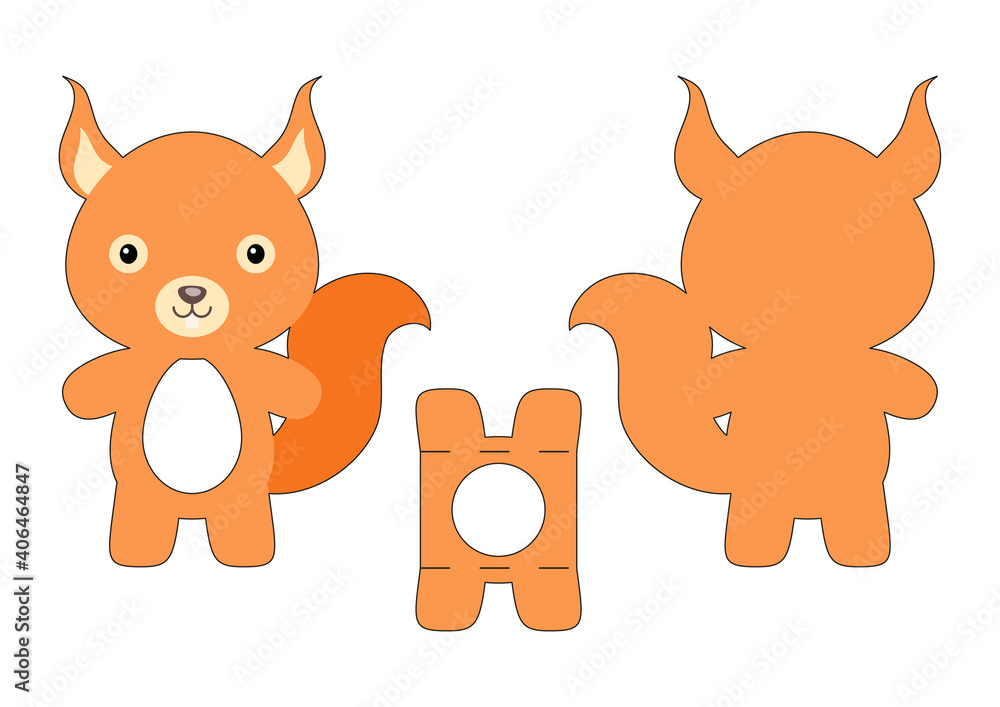 Cute die cut squirrel chocolate egg holder template. Retail paper box ...