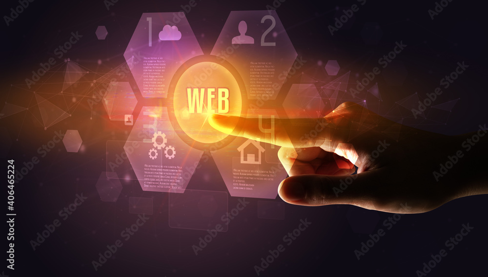 Hand touching WEB inscription, new technology concept Hand touching WEB inscription, new technology concept