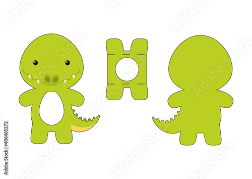 Cute die cut crocodile chocolate egg holder template. Retail paper box for the easter egg. Printable color scheme. Laser cutting vector template. Isolated vector packaging design illustration.