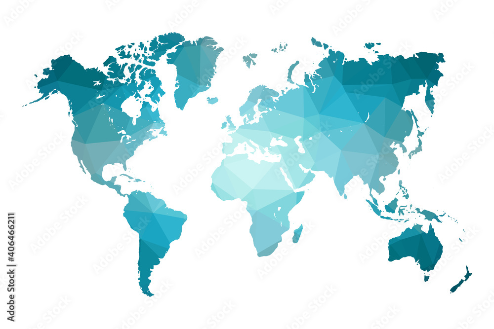Low poly map of world. World map made of triangles. Blue polygonal shape vector illustration on white background. Vector illustration eps 10. Low poly map of world. World map made of triangles. Blue polygonal shape vector illustration on white background. Vector illustration eps 10.