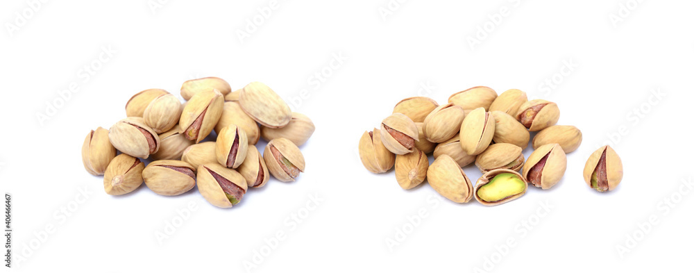 Pile of fresh pistachios isolated on white background Pile of fresh pistachios isolated on white background
