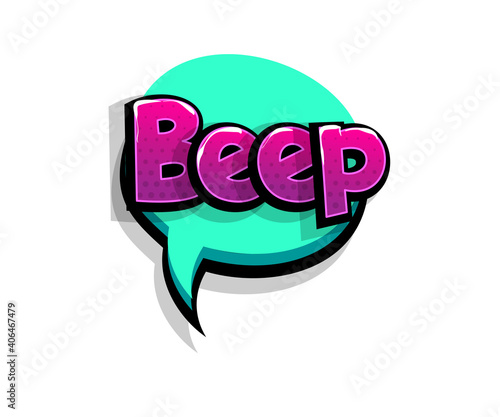 Lettering bleep, beep. Comic text logo sound effects. Vector bubble icon speech phrase, cartoon font label, sounds illustration. Comics book funny text.