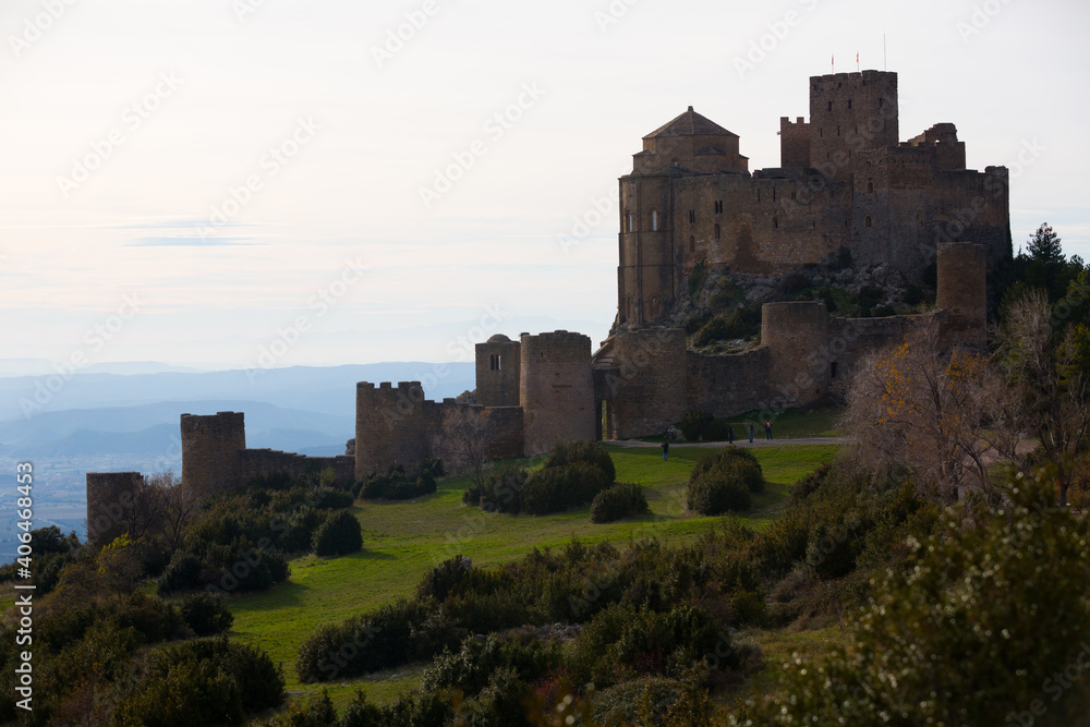 Picturesque view of Spanish ancient fortress Castillo de Loarre near Huesca