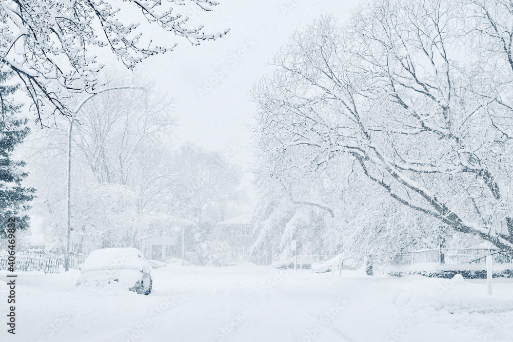 Fototapeta premium Winter snow storm in Montreal Canada on Jan 15, 2021