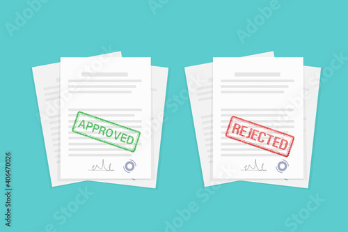 Flat approved rejected document for report design. Vintage vector illustration. Flat vector illustration.