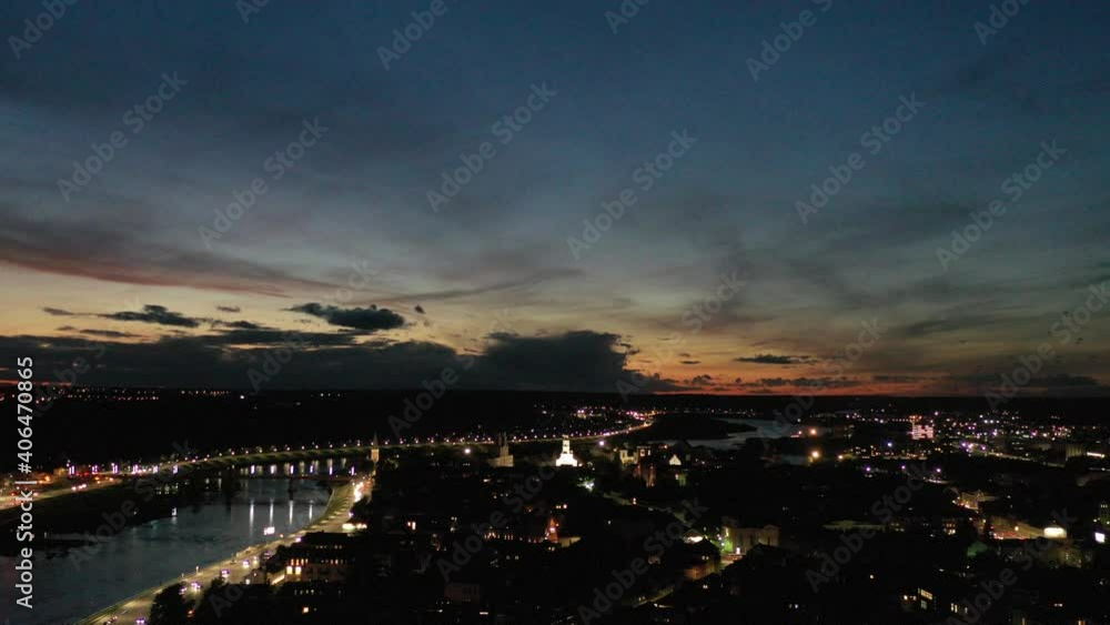 Kaunas city at night. Drone aerial view. Lithuania Kaunas city at night. Drone aerial view. Lithuania