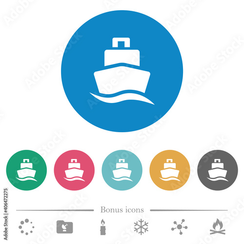 Cruise ship flat round icons