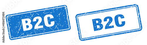 b2c stamp set. b2c square grunge sign