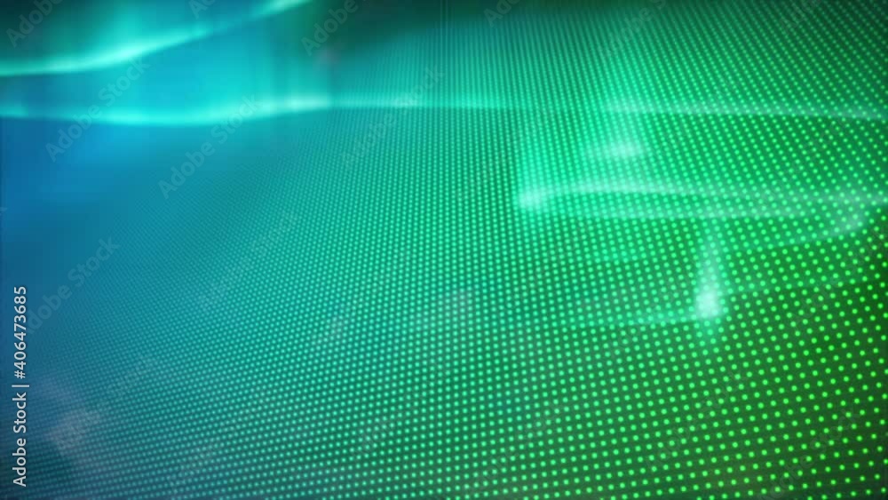 Digital animation of light trails moving against green dot mesh wave background Digital animation of light trails moving against green dot mesh wave background