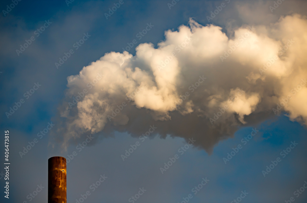Factory pipe polluting air, environmental problems, smoke from chimneys Factory pipe polluting air, environmental problems, smoke from chimneys