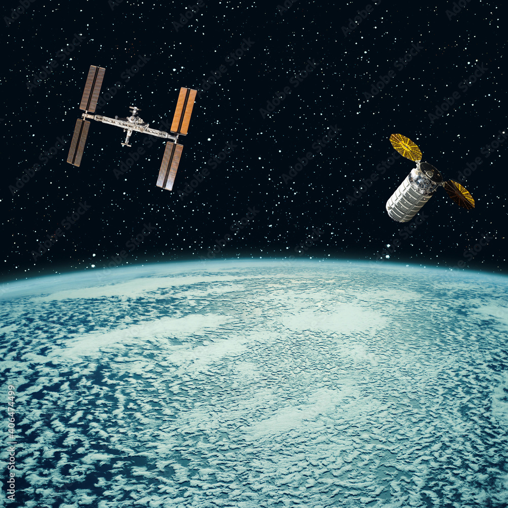 Satellites above the earth. The elements of this image furnished by NASA. Satellites above the earth. The elements of this image furnished by NASA.