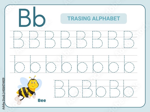 Alphabet tracing practice Letter B. Tracing practice worksheet. Learning alphabet activity page.