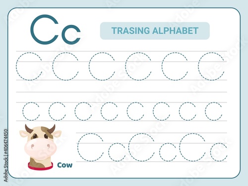 Alphabet tracing practice Letter C. Tracing practice worksheet. Learning alphabet activity page.