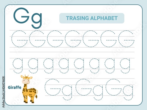 Alphabet tracing practice Letter G. Tracing practice worksheet. Learning alphabet activity page.