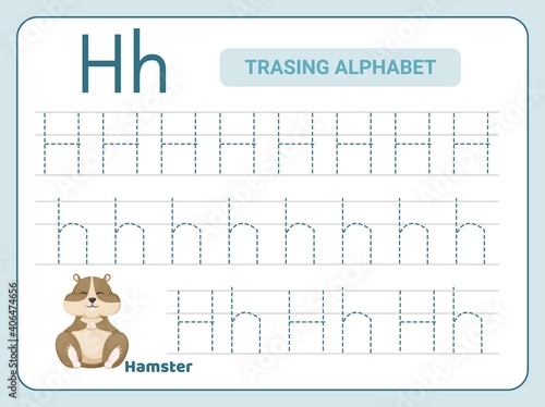 Alphabet tracing practice Letter H. Tracing practice worksheet. Learning alphabet activity page.
