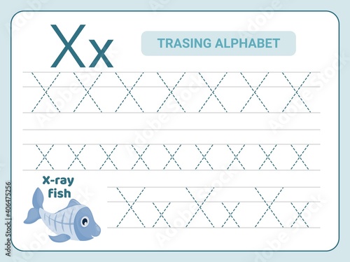 Alphabet tracing practice Letter X. Tracing practice worksheet. Learning alphabet activity page.