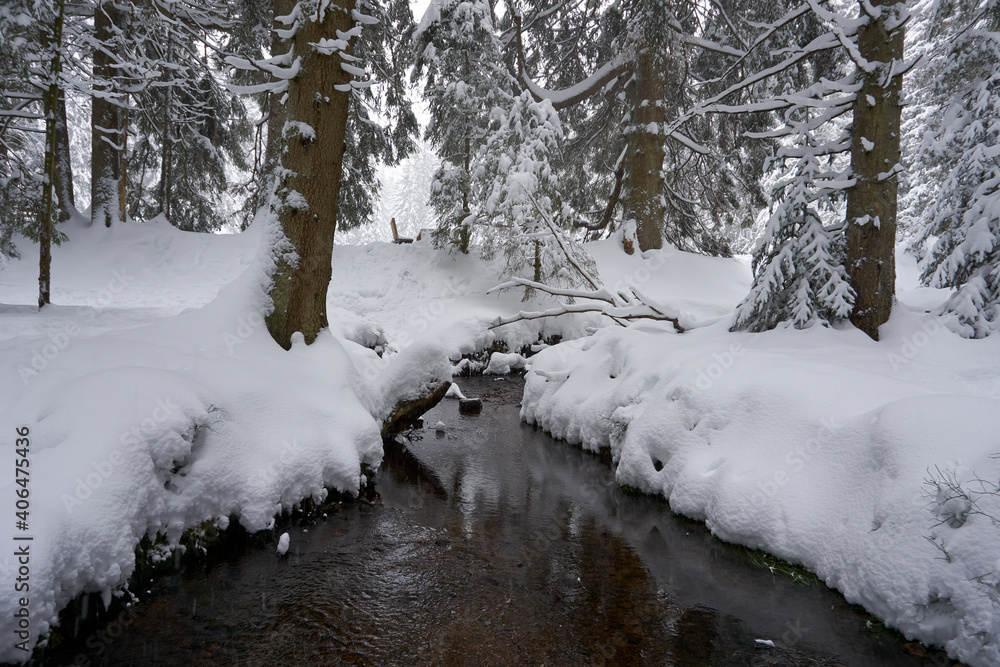 a small river in a beautiful winter landscape a small river in a beautiful winter landscape