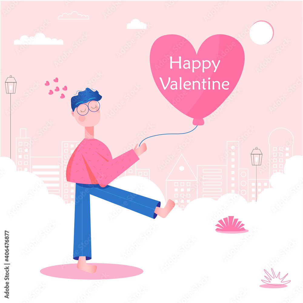 vector illustration for valentine's day. The image of a person with a heart on a light background. Flat style vector illustration for valentine's day. The image of a person with a heart on a light background. Flat style
