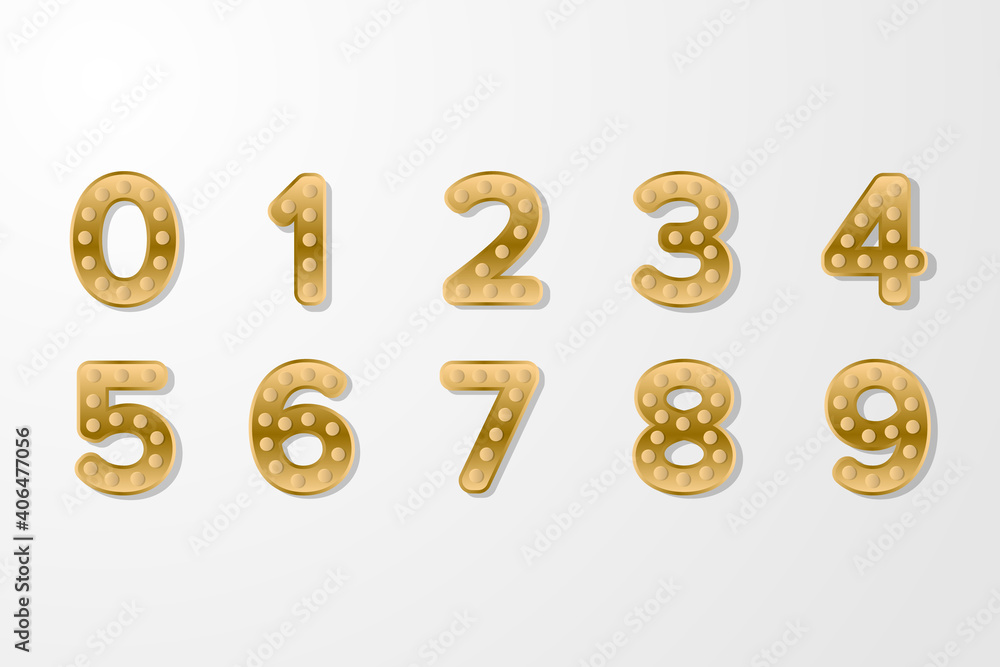 Set of golden neon number collection design vector Set of golden neon number collection design vector