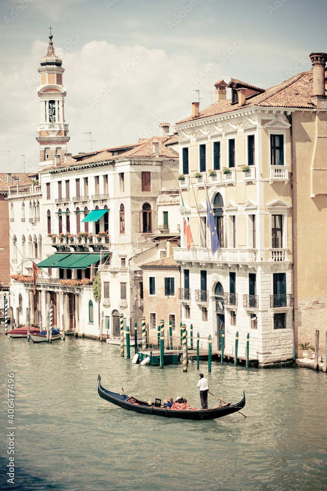Grand canal and gondola on a sunny day.
