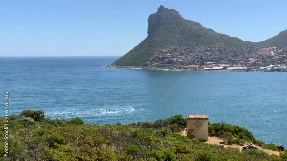 Hout Bay old fort and fishing harbour with views of the Atlantic Ocean Hout Bay old fort and fishing harbour with views of the Atlantic Ocean