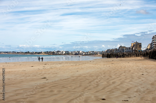 Main beach of the famous resort town Saint Malo in Brittany  France