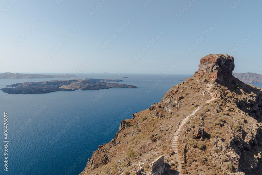 skaros rock with view on caldera on Santorini island, Greece